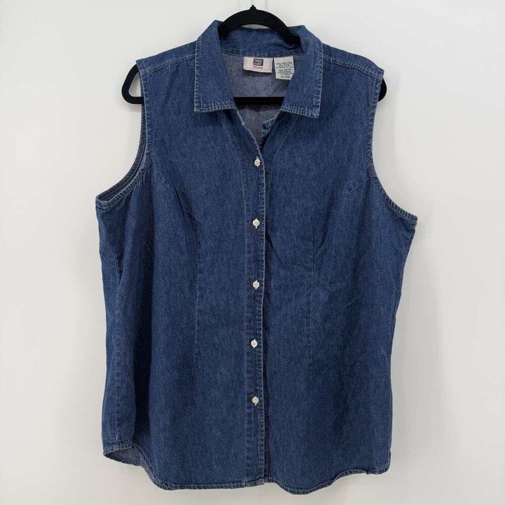 Vintage Faded Glory Denim Womens XL Sleeveless Button Down 90s Grandma Cottage